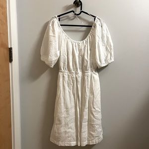 NWT White Puff-Sleeve Tie-Back Cut-Out Mini Swing Dress Old Navy